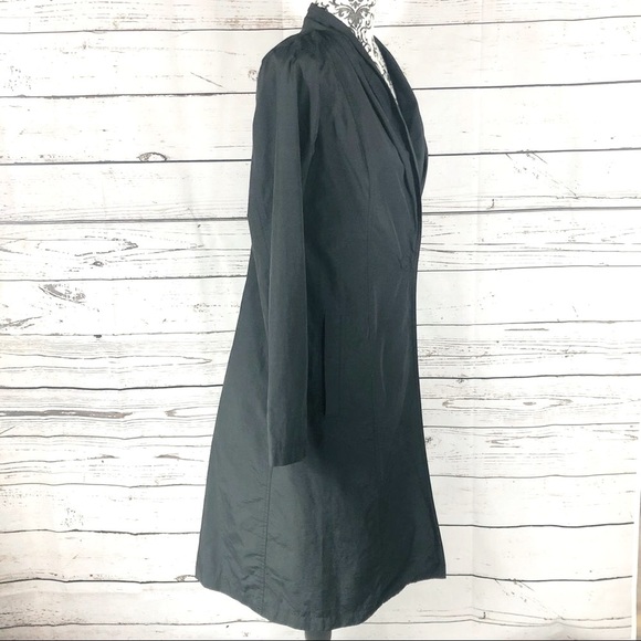 Eileen Fisher Black One Button Long Coat Organic Cotton Nylon - Picture 4 of 11